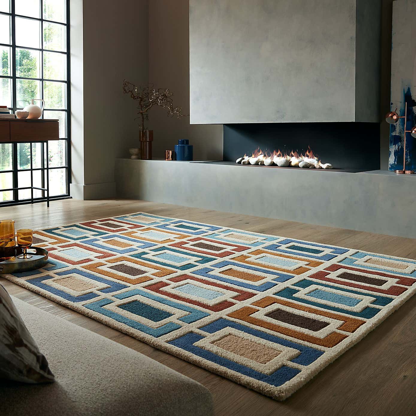 Retro Blocks Carved Wool Rug