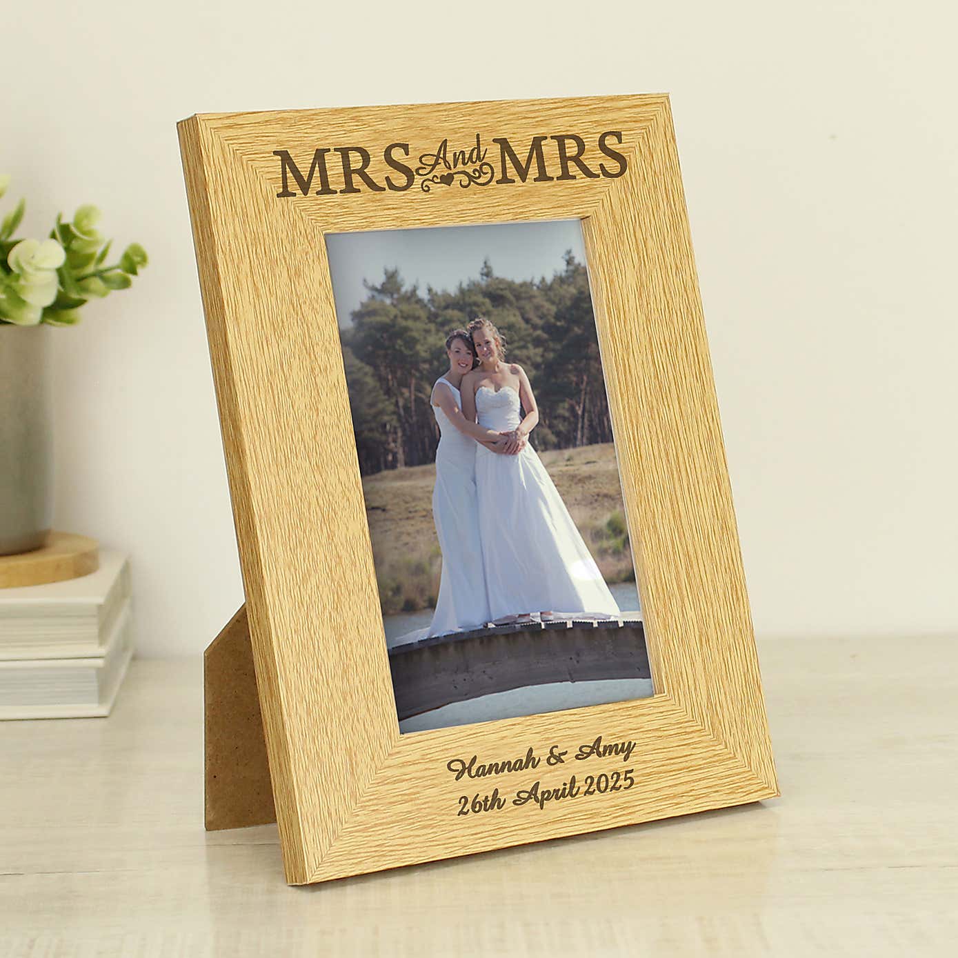 Personalised Mrs and Mrs Oak Finish Photo Frame