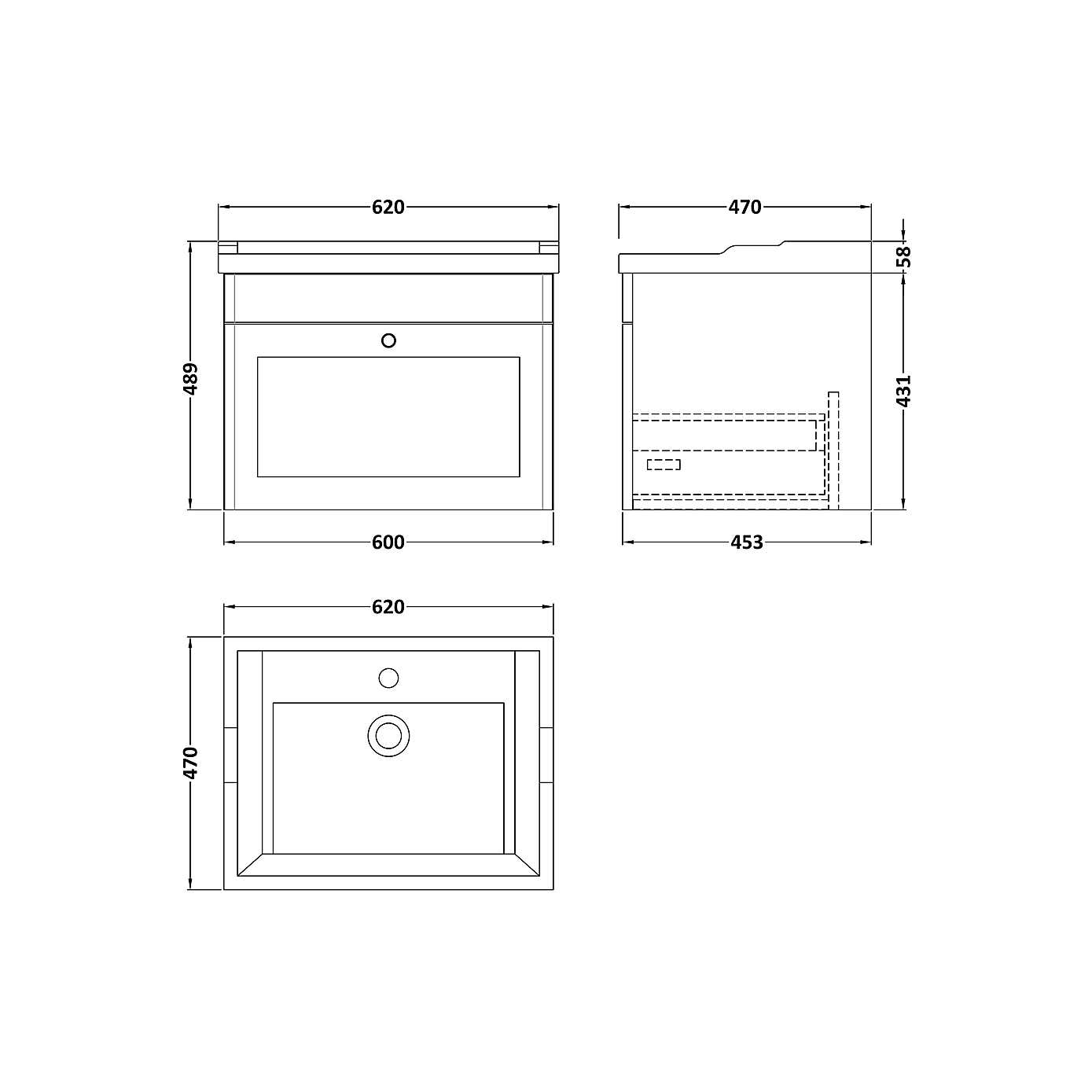 Classique Wall Mounted 1 Drawer Vanity Unit with Ceramic Basin
