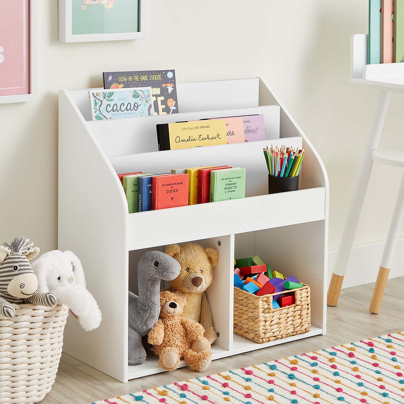 Kids Bookcase with Storage White