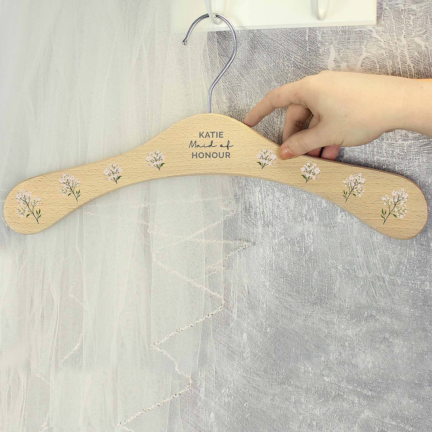 Personalised White Floral Wooden Coat Hanger