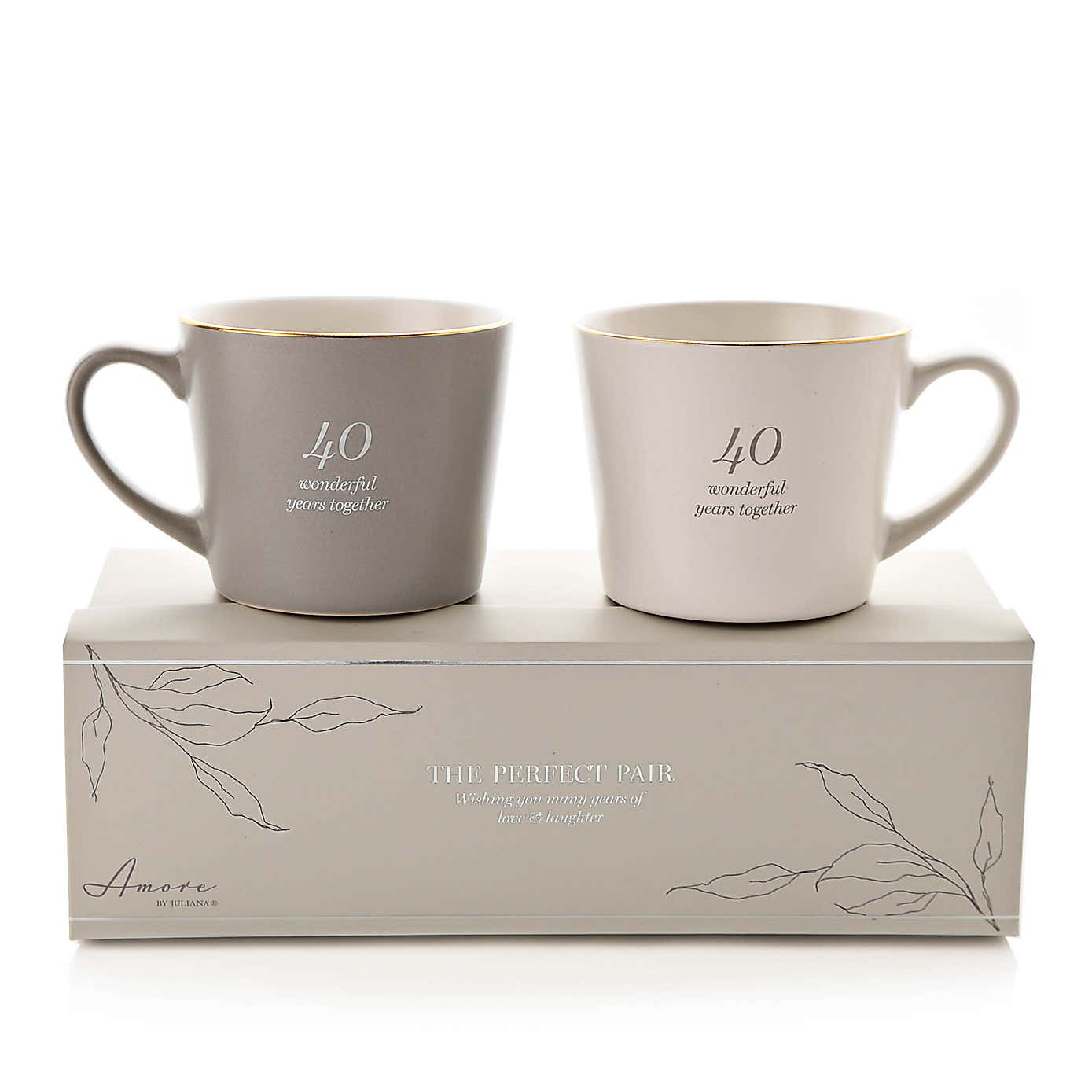 Amore Set of 2 Grey & White 40th Anniversary Mugs