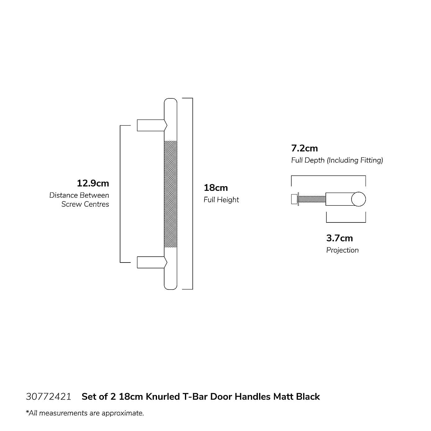 Set of 2 Knurled T-Bar Door Handles