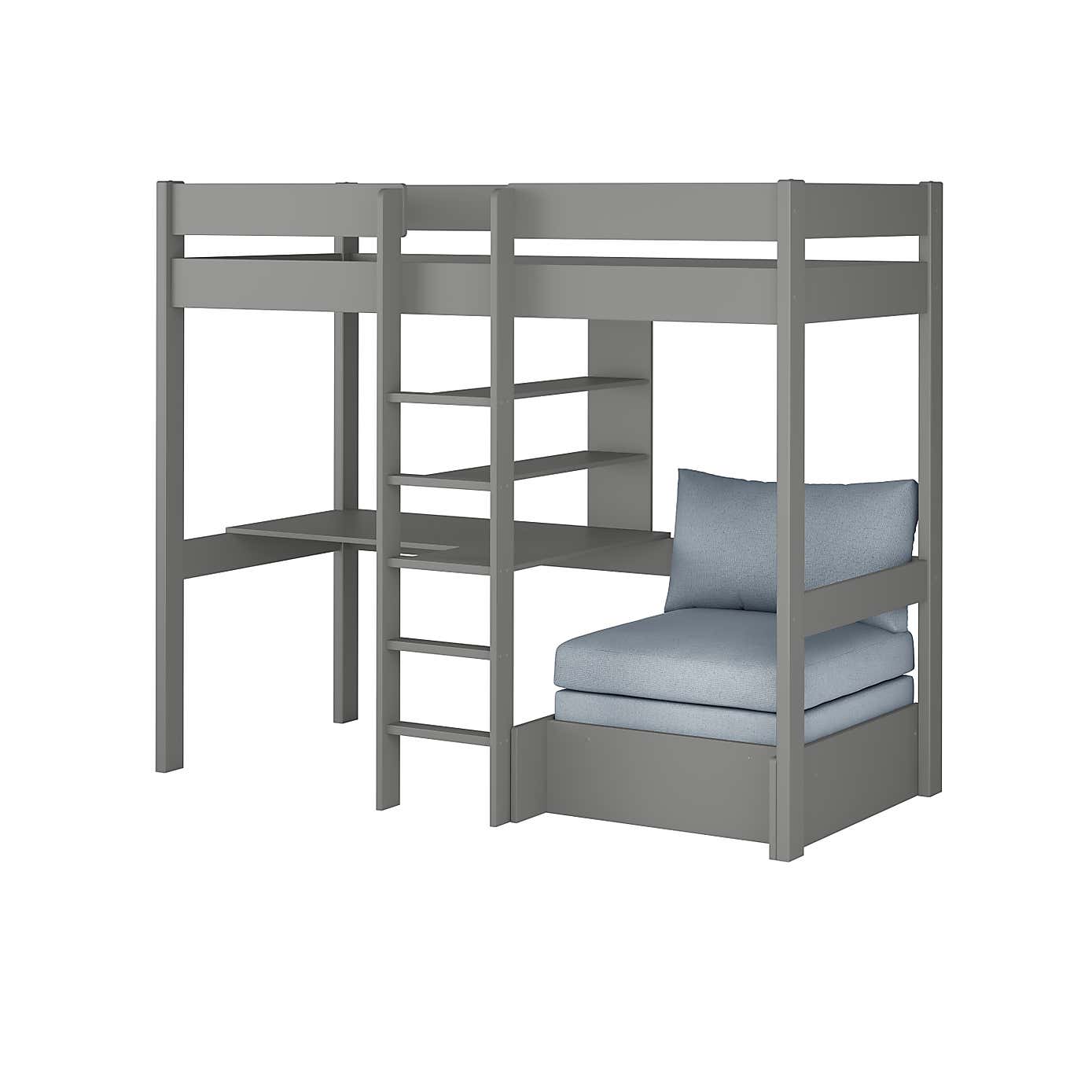 Stompa Uno Highsleeper With Chair Bed And Cushion Set, Pine