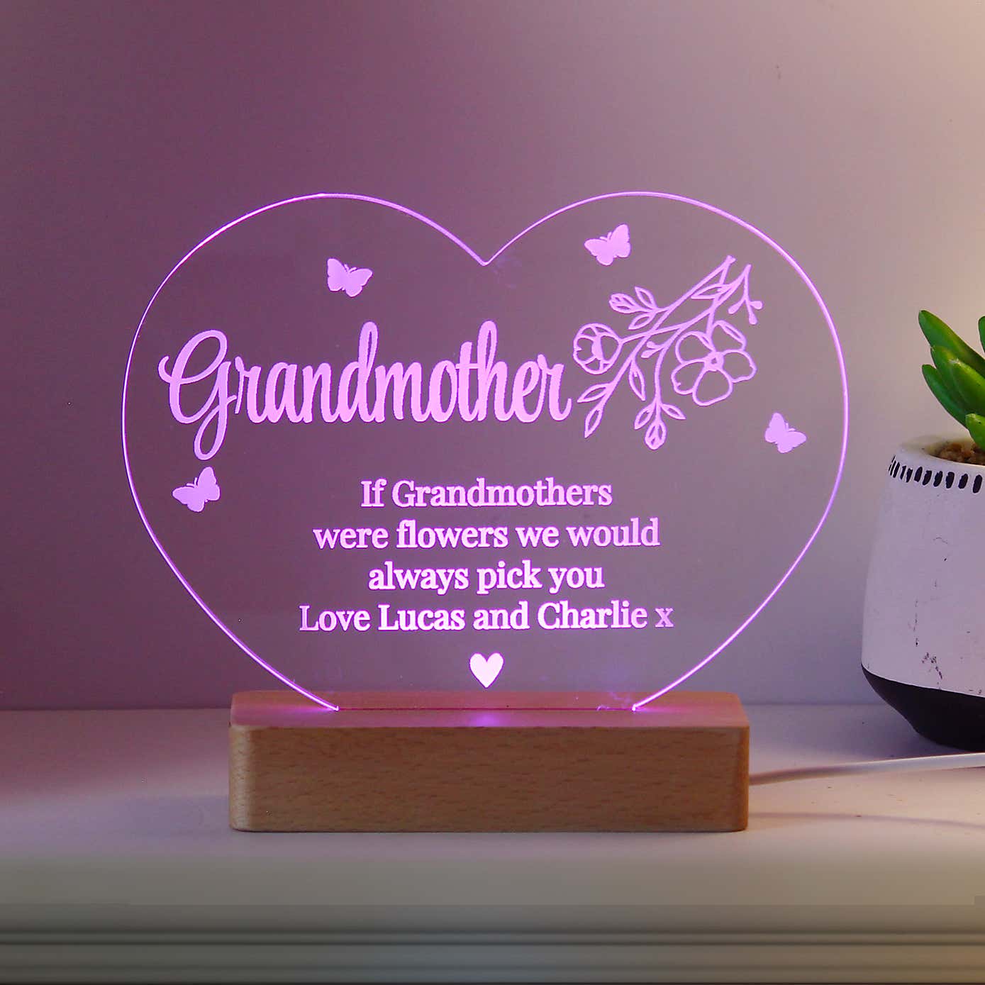 Personalised Floral Heart LED Light Lamp