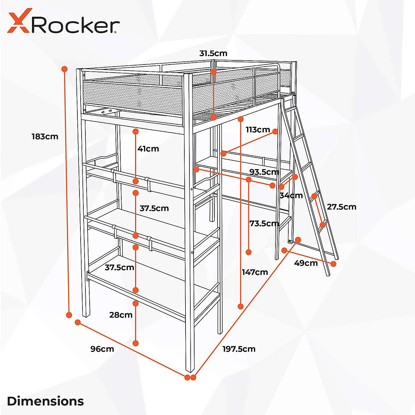 X Rocker Fortress Gaming High Sleeper Bunk Bed with Shelves & Desk