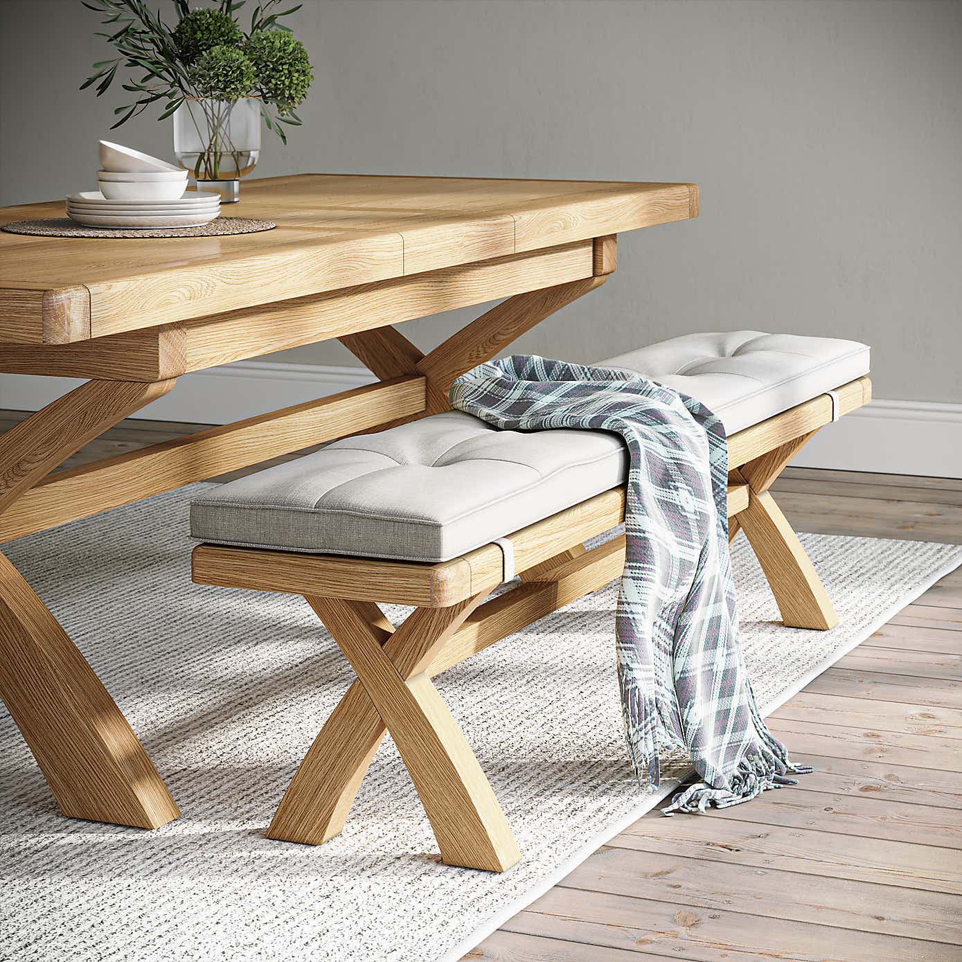 Normandy Cross Leg Dining Bench, Oak