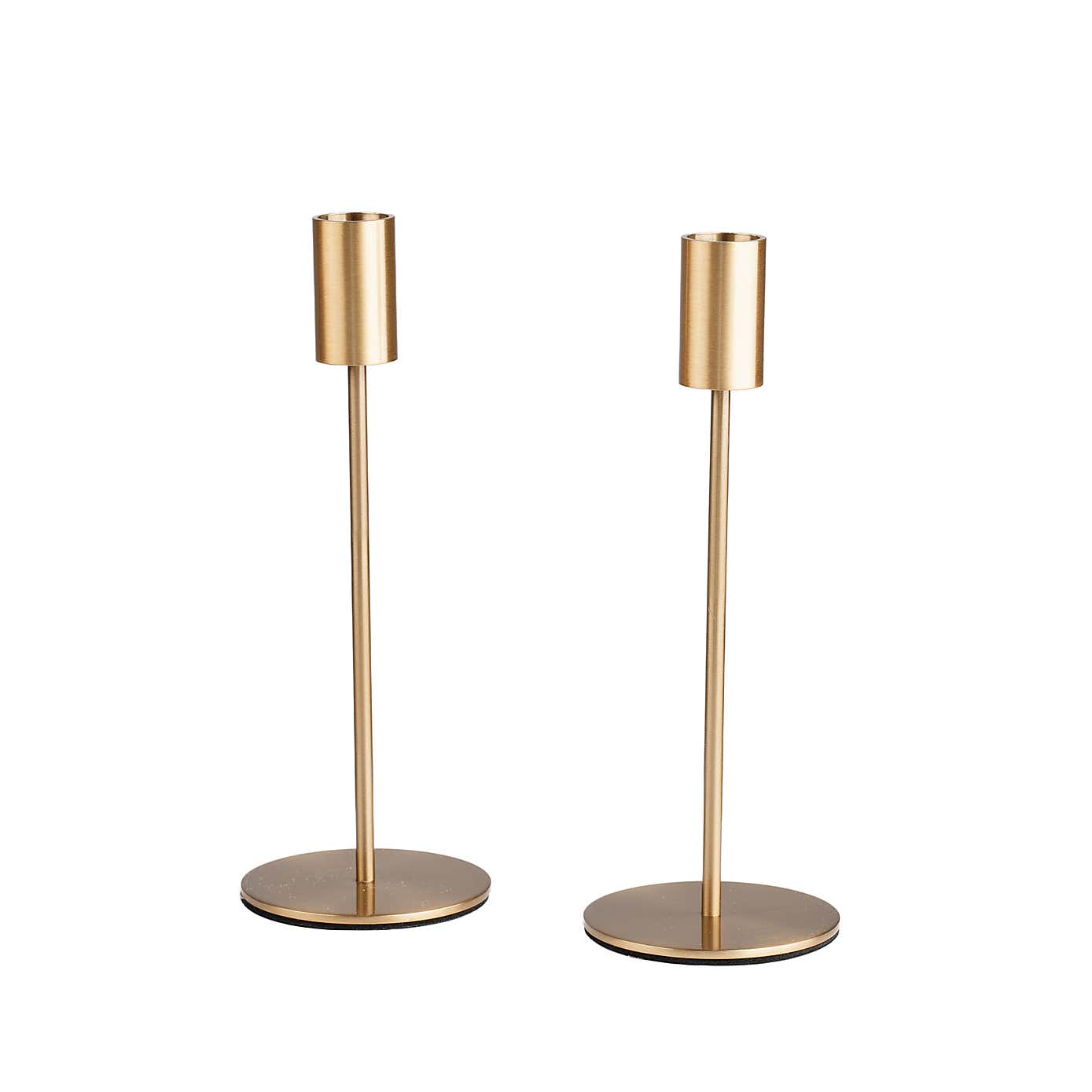 Set of 2 Brushed Gold Candlestick Holders
