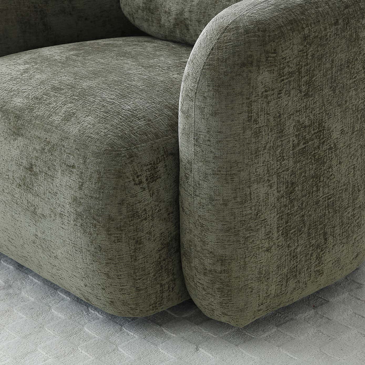 Max Olive Distressed Chenille Curved Swivel Accent Chair