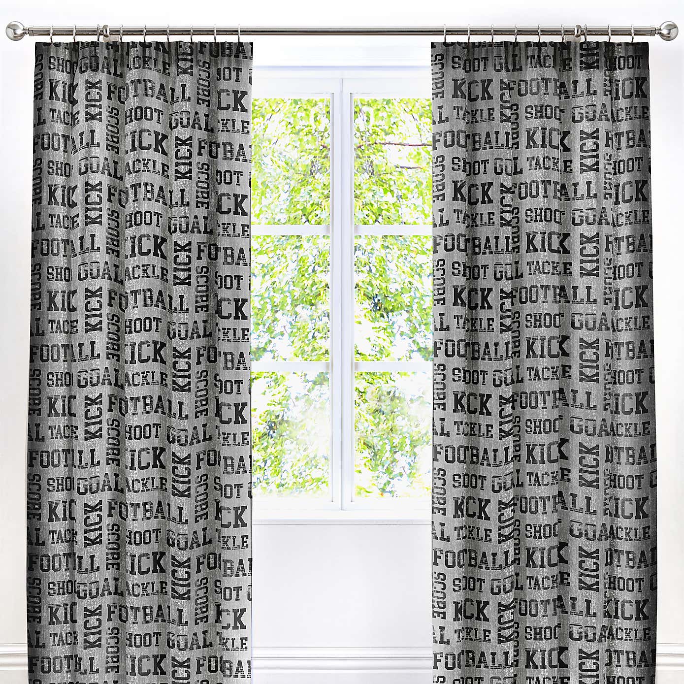 Football Grey Pencil Pleat Curtains 66cm x 72cm