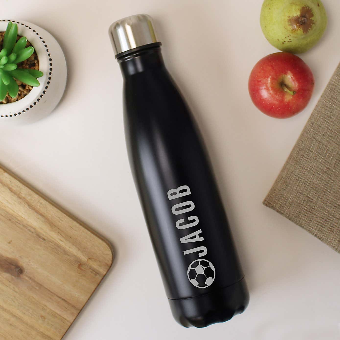 Personalised Football Metal Insulated Drinks Bottle