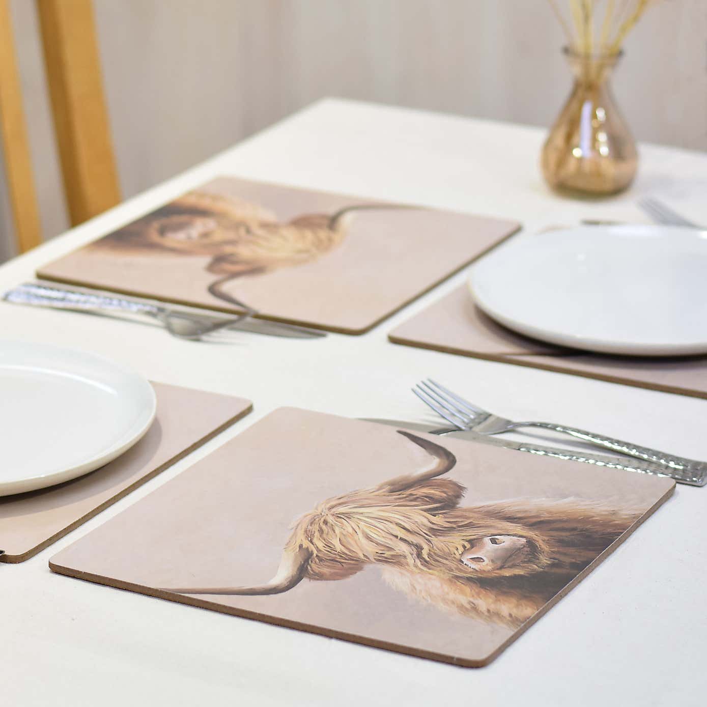 Pack of 4 Highland Cow Corkback Placemats