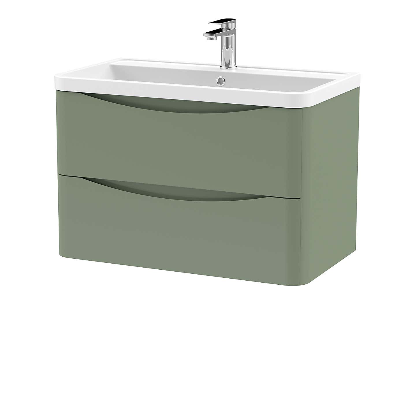 Lunar Wall Mounted 2 Drawer Vanity Unit with Polymarble Basin