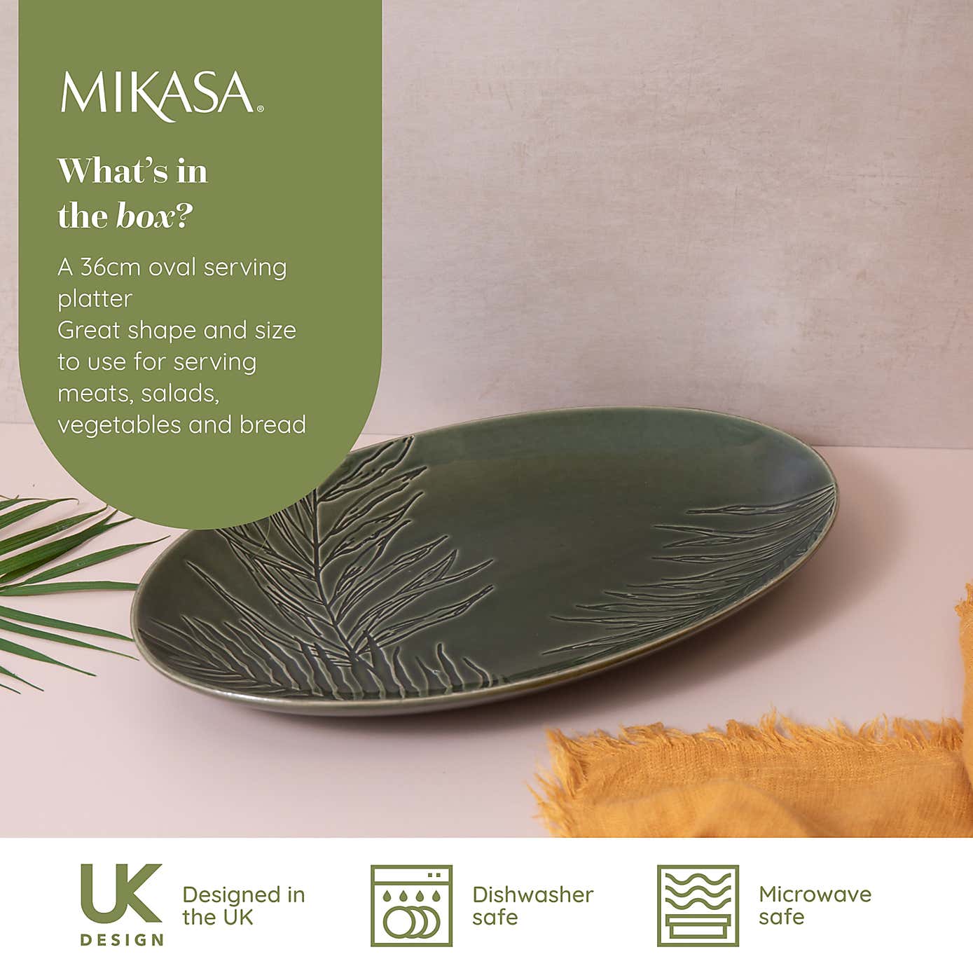 Mikasa Jardin Green Oval Stoneware Serving Platter