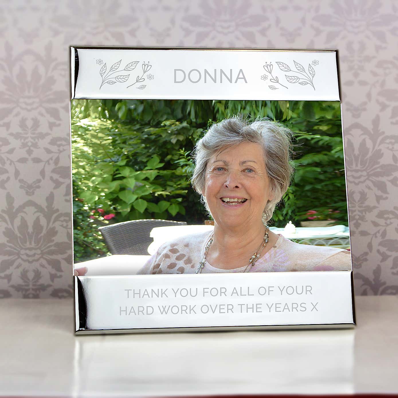 Personalised Silver Floral Landscape Photo Frame