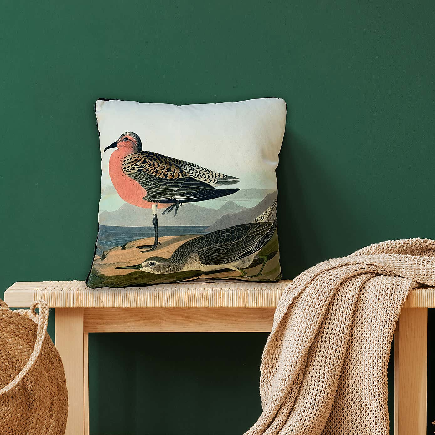 John James Audubon Red breasted Sandpiper Velvet Square Cushion