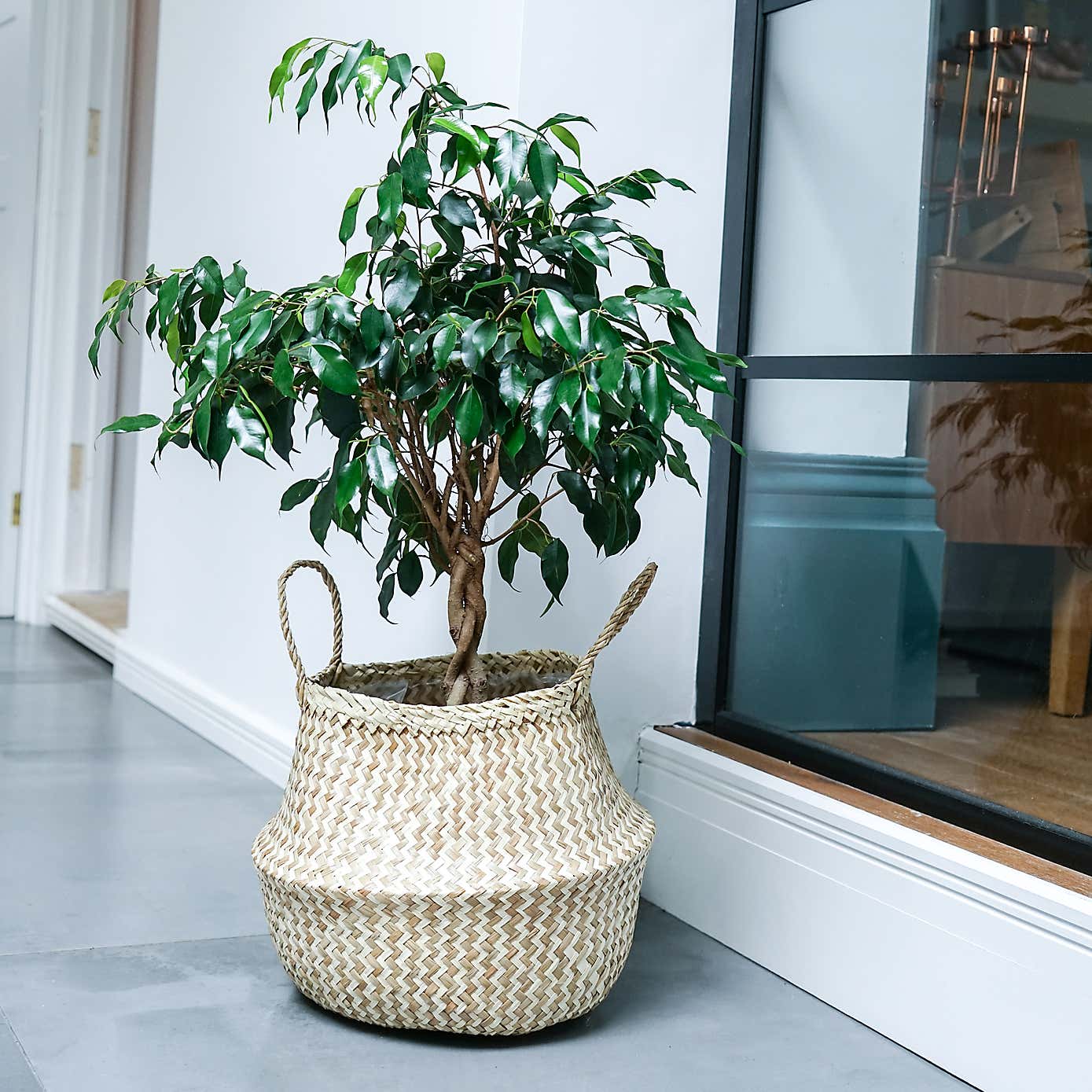 Medium Seagrass Chevron White Lined Basket