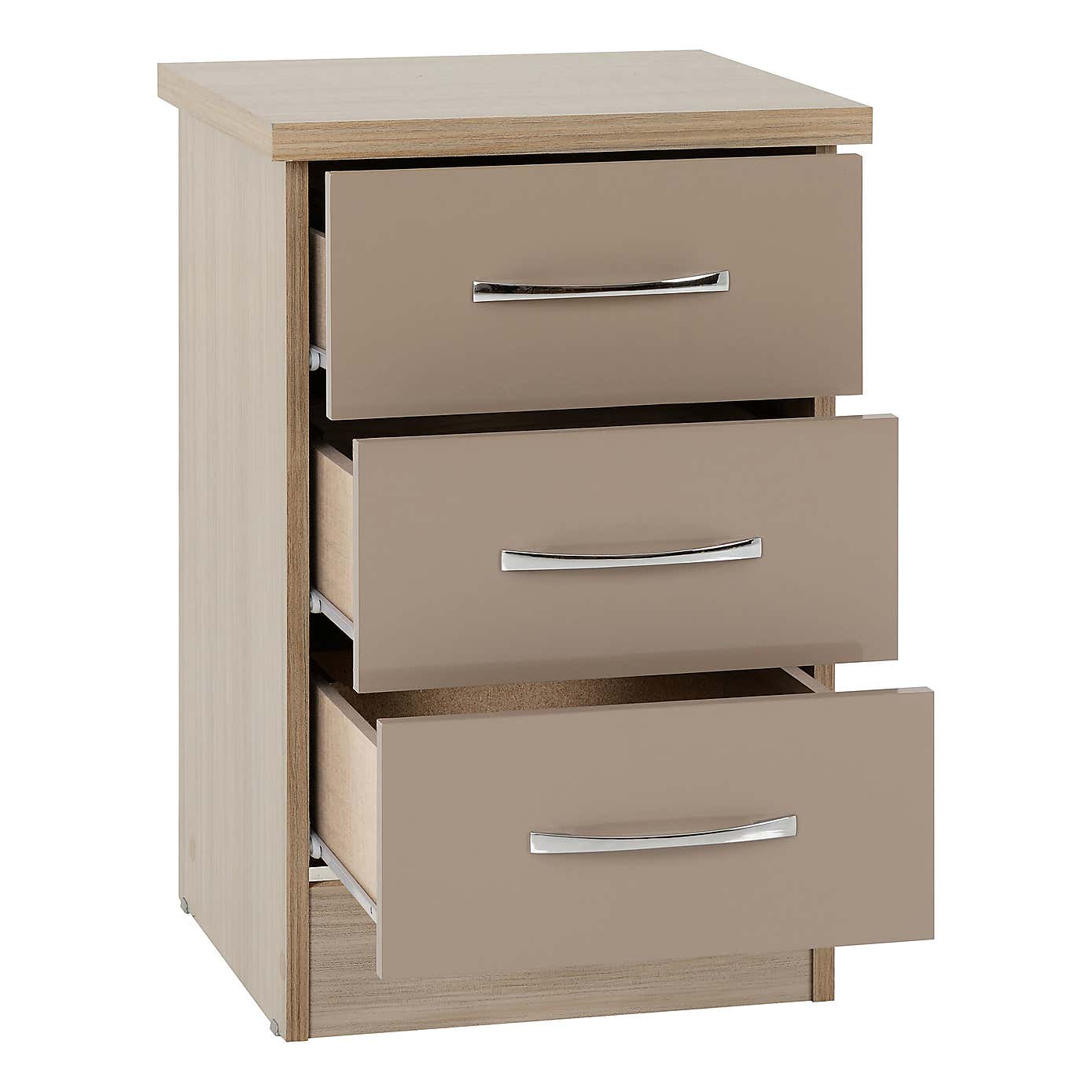 Nevada 3 Drawer Bedside Table