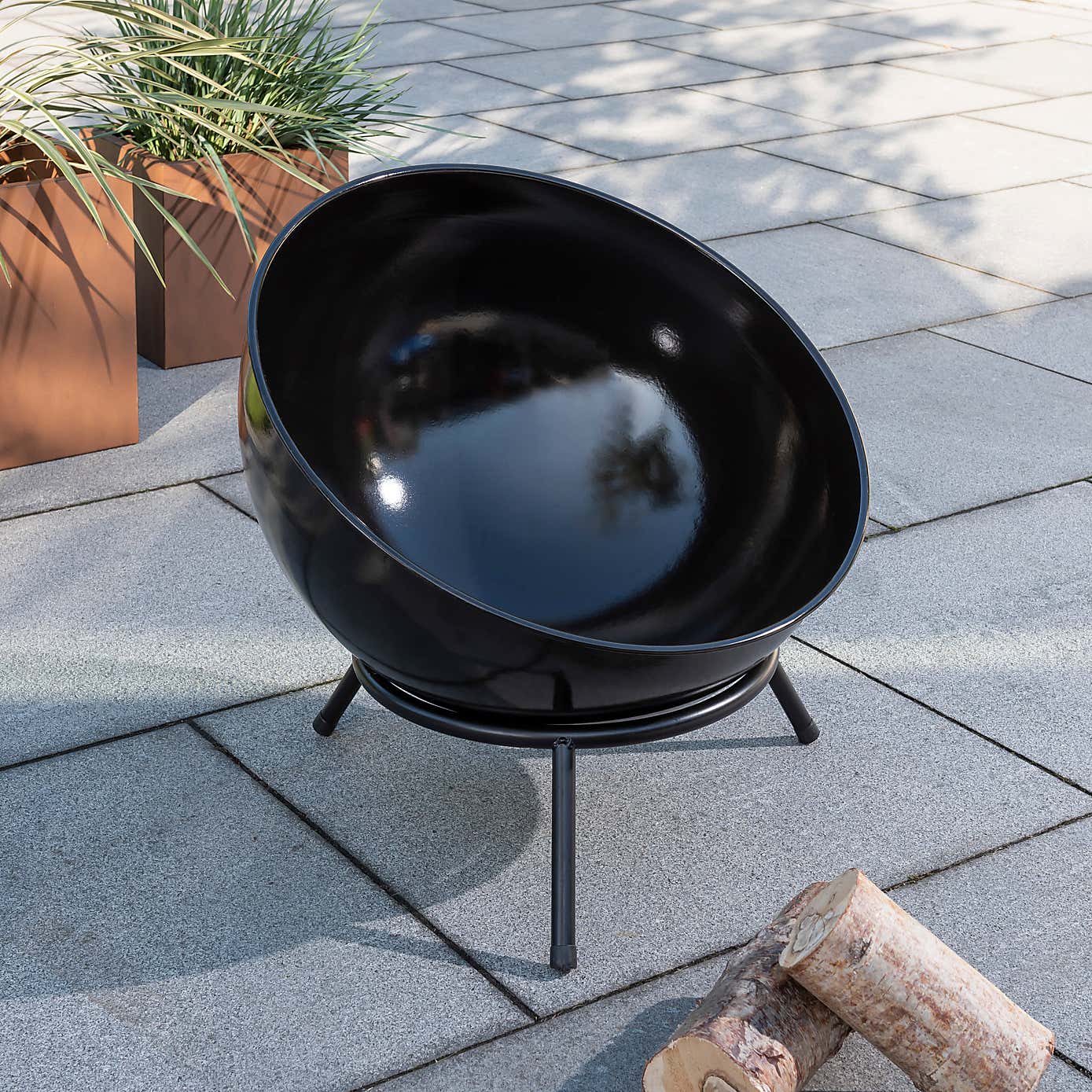 Black Round Egg Open Fire Pit Bowl