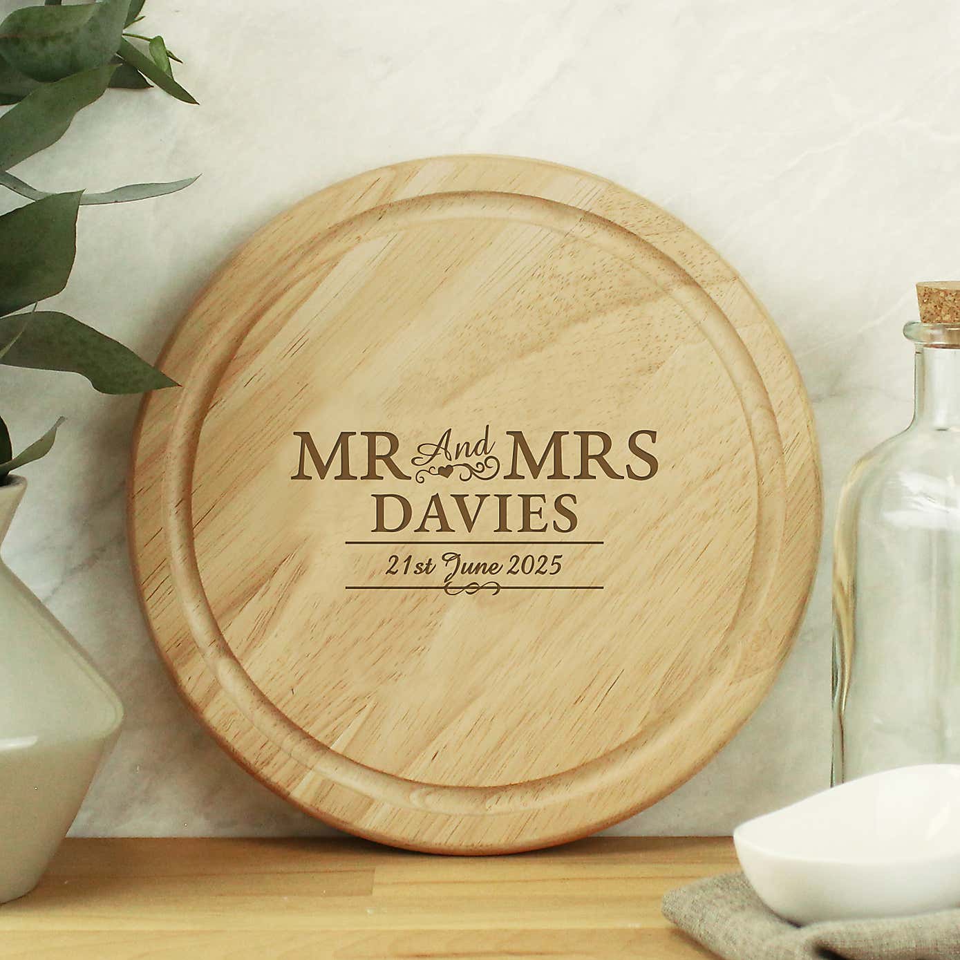Personalised Mr and Mrs Round Chopping Board