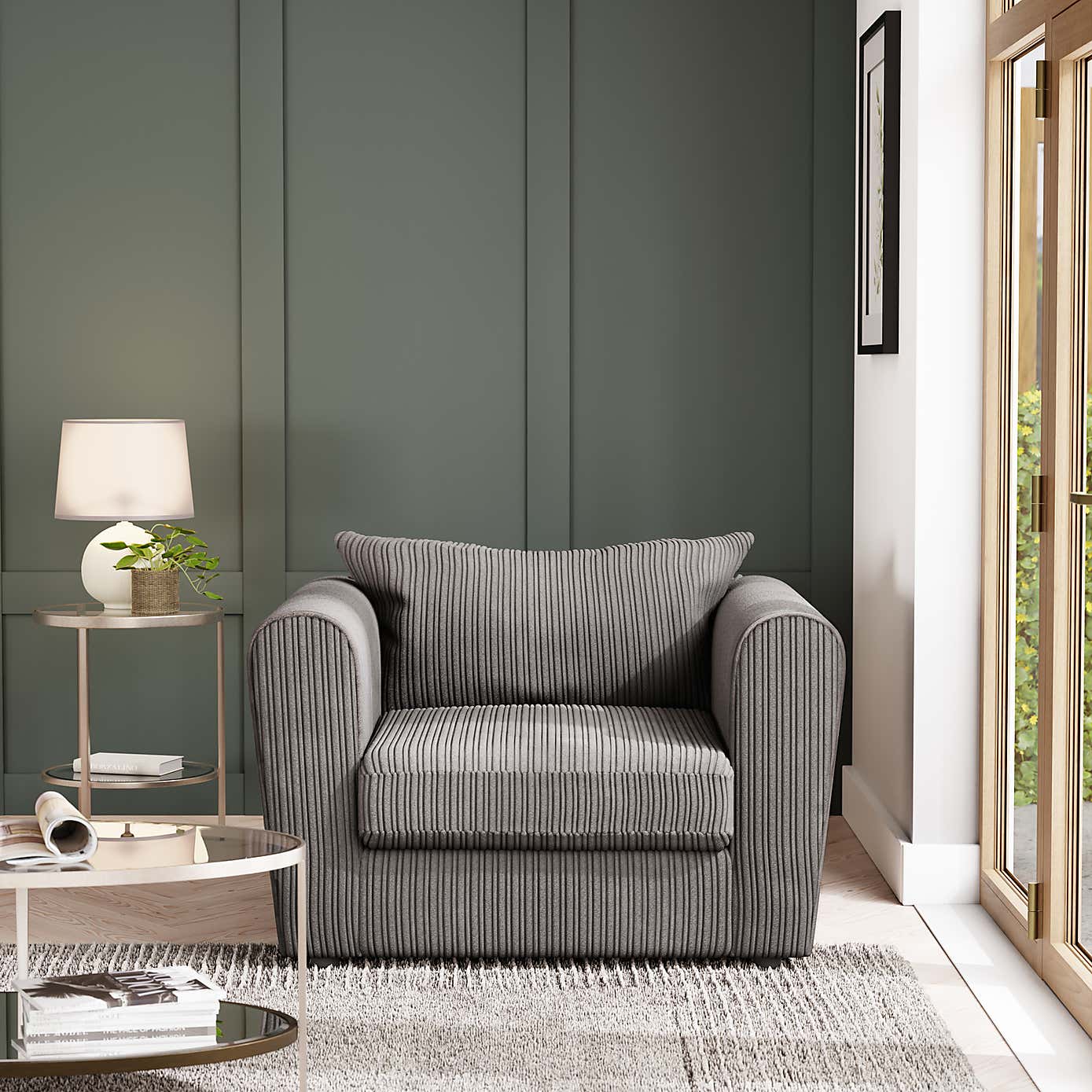 Blake Curved Arm Jumbo Cord Snuggle Chair