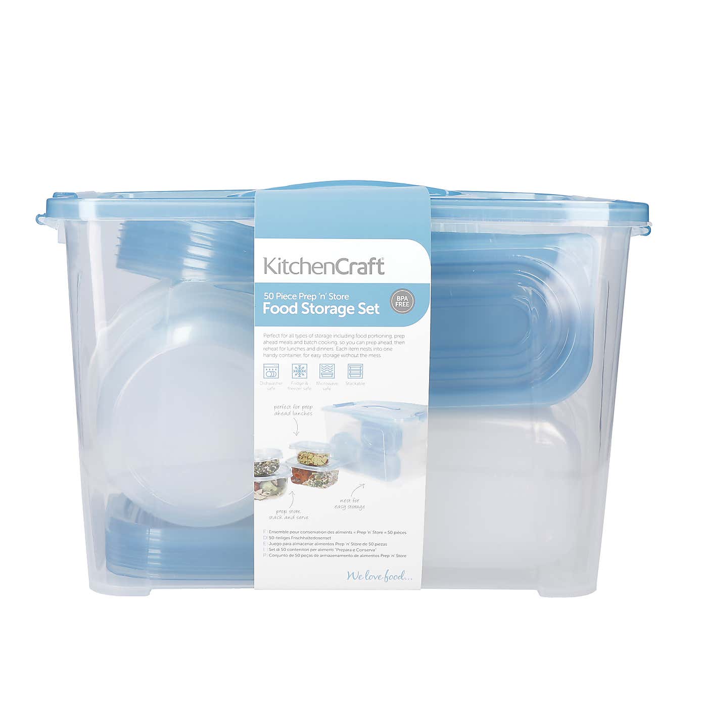 KitchenCraft Plastic Reusable Meal Prep Container Set, 50 Piece