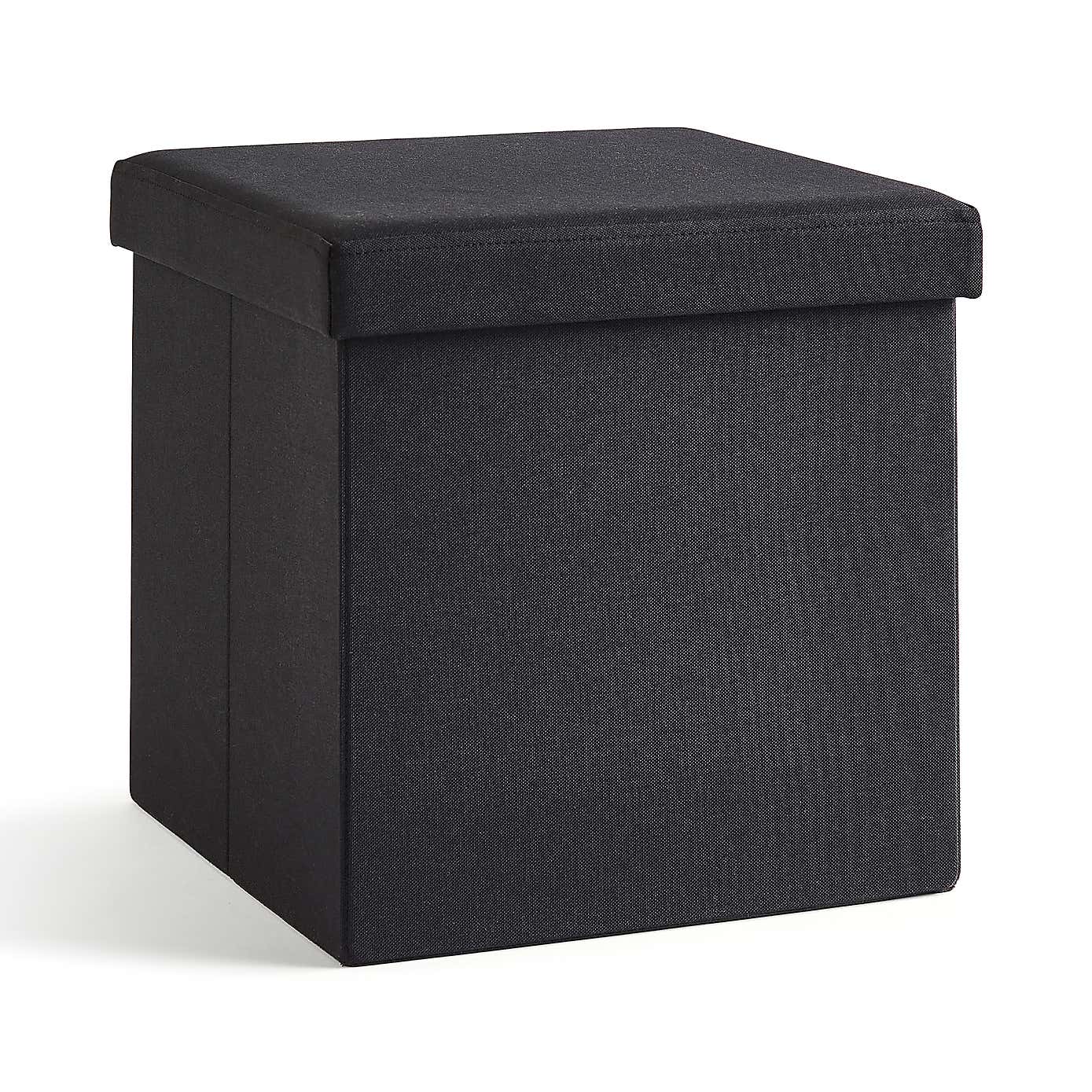 Faux Linen Cube Ottoman