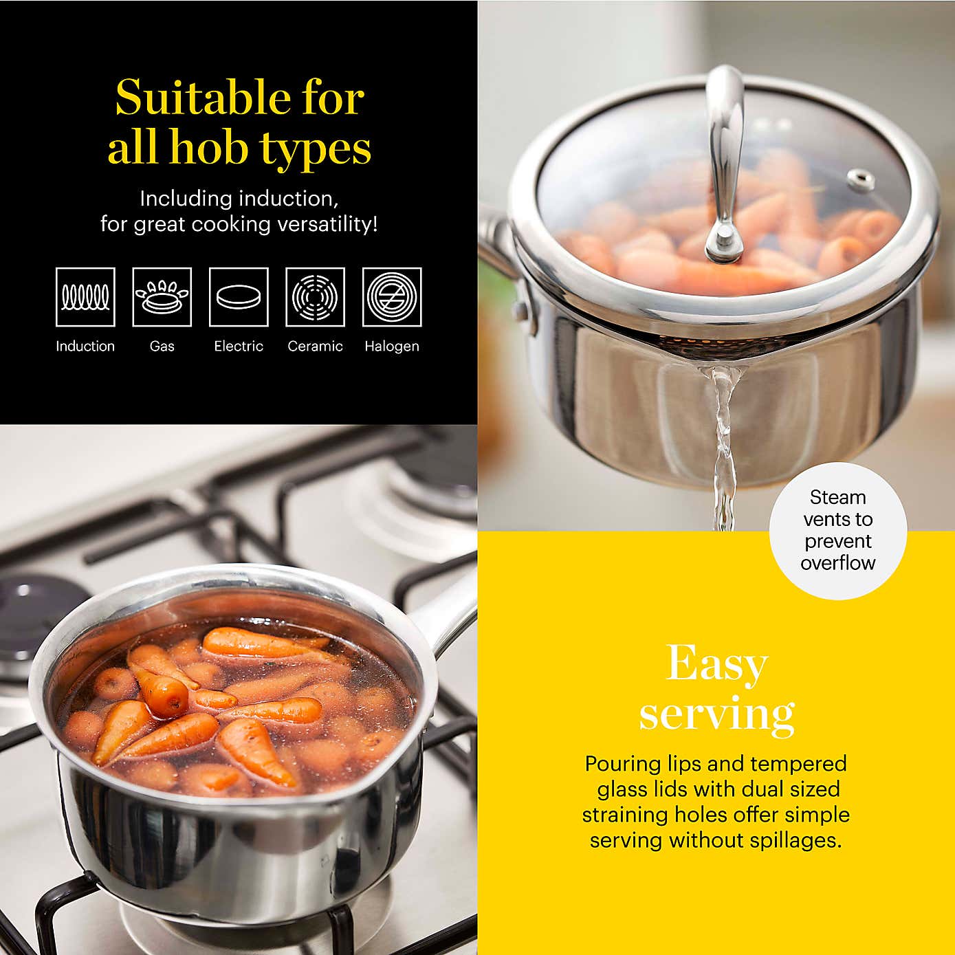 Good Food Tri Ply 3 Piece Saucepan Set