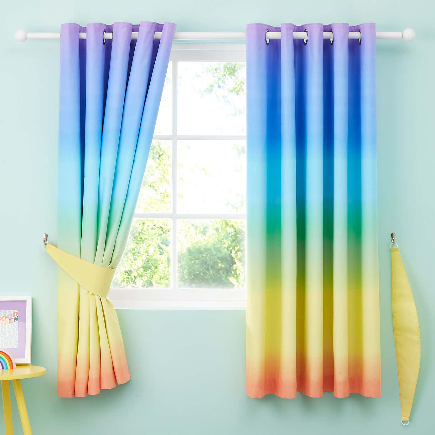 Bright Rainbow Ombre Blackout Eyelet Curtains