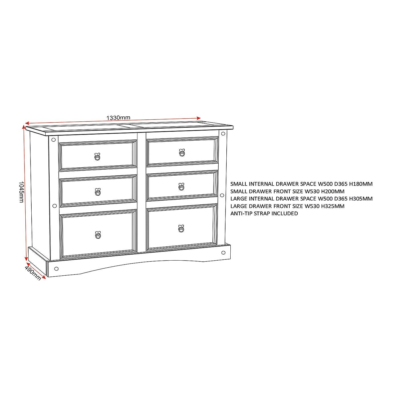 Corona 6 Drawer Chest
