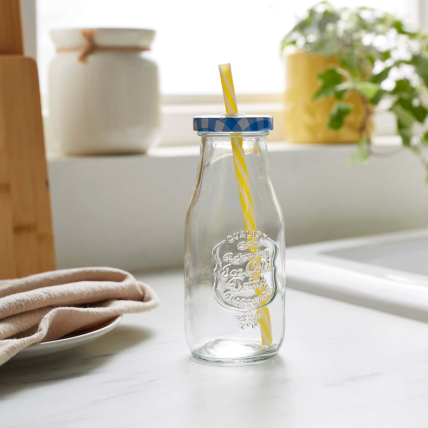 Glass Bottle with Coloured Straw