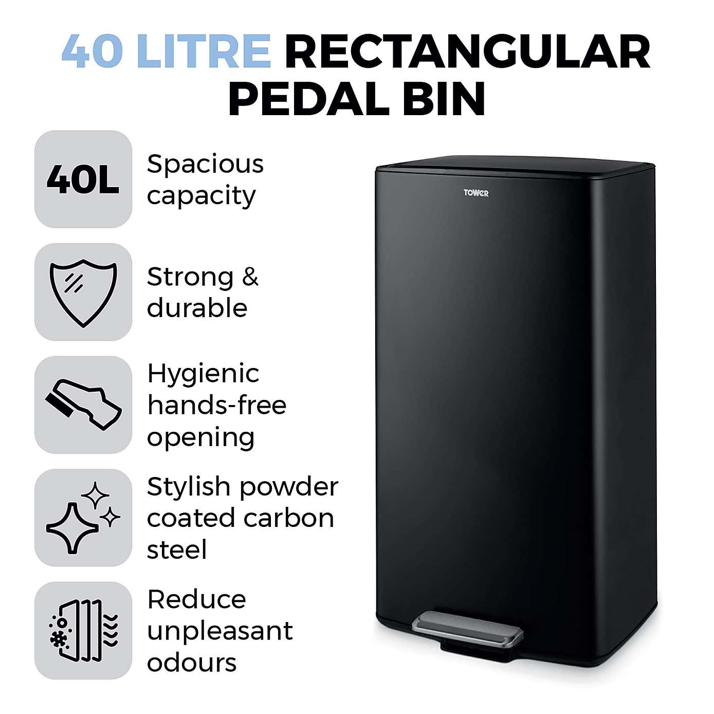 Tower 40L Rectangular Pedal Bin