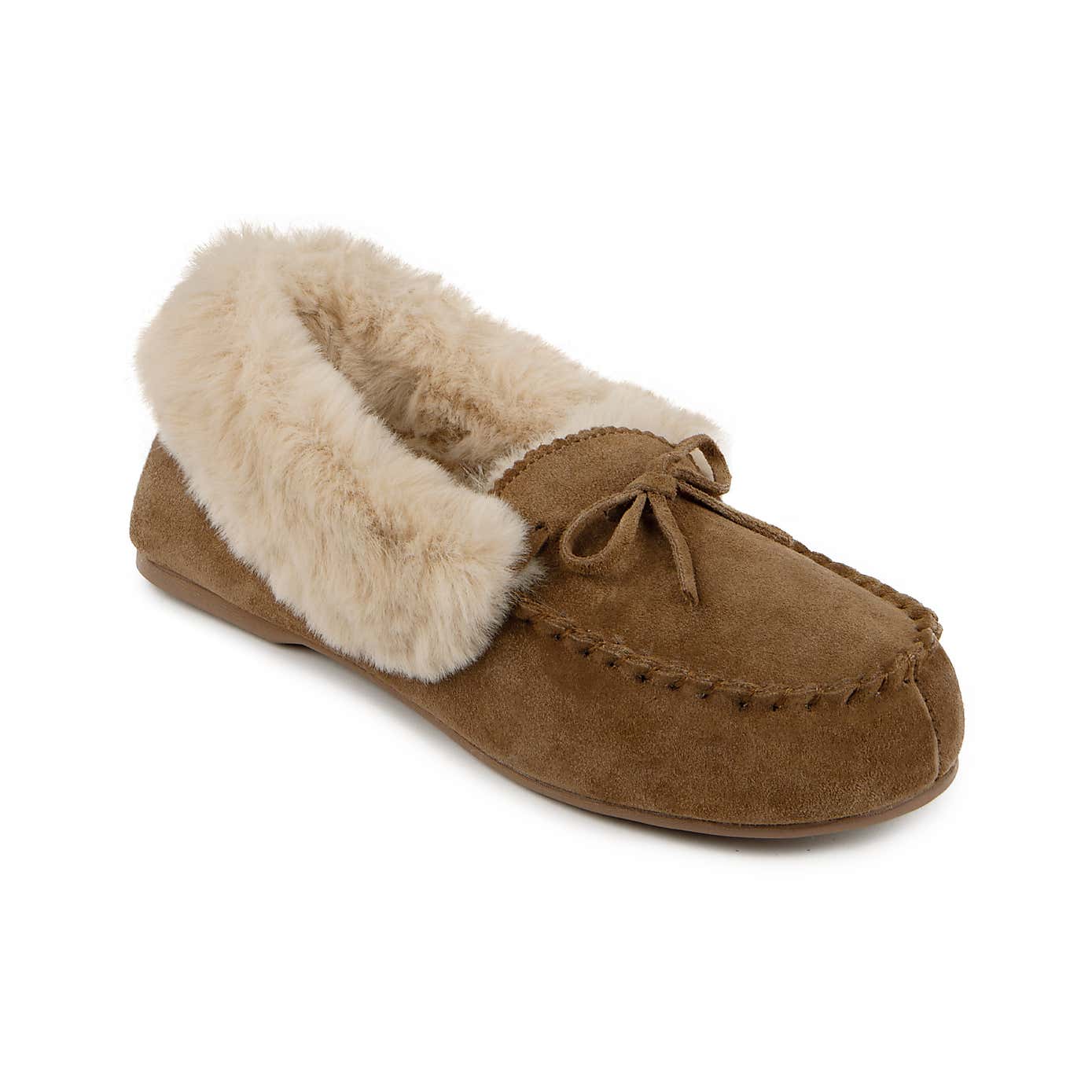 Isotoner Genuine Suede Moccasin with Faux Fur Lining