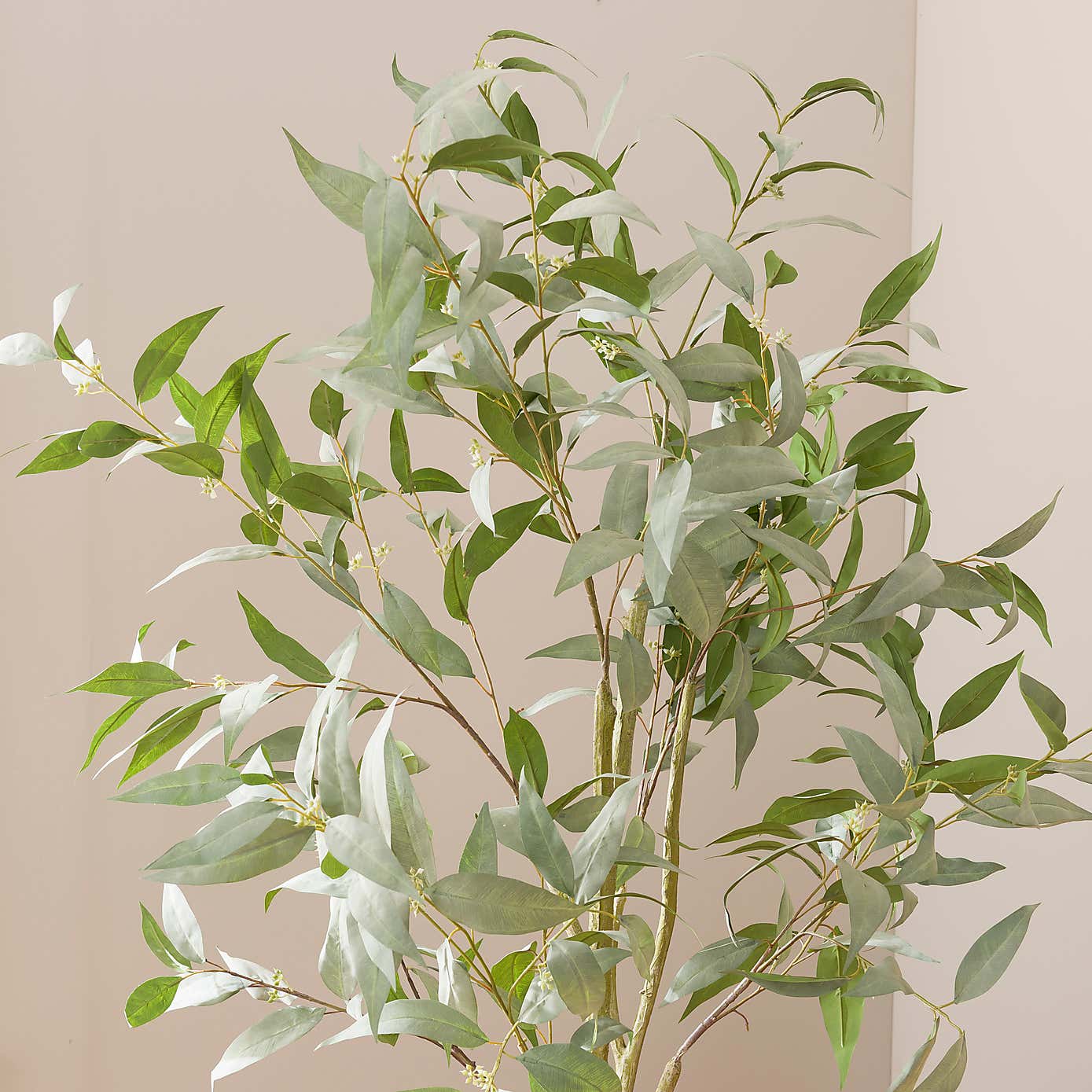 Artificial Blue Gum Tree in Black Plastic Plant Pot