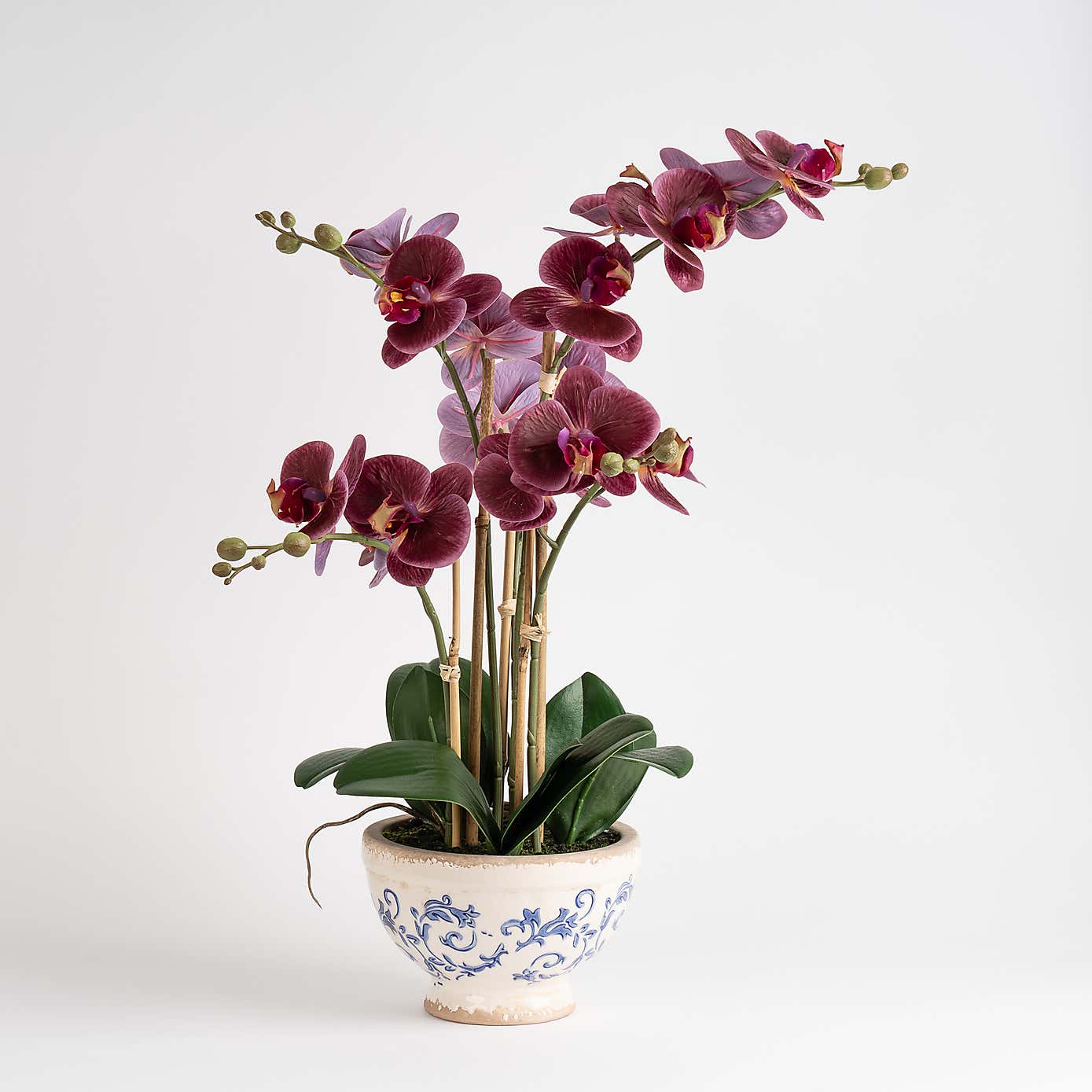 Artificial Real Touch Dark Pink Phalaenopsis Orchid in Ceramic Pot