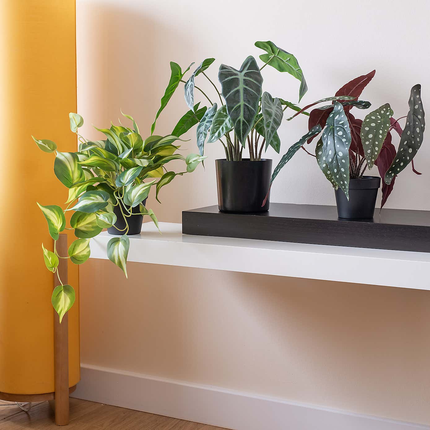 Artificial Real Touch Caladium in Black Plastic Plant Pot