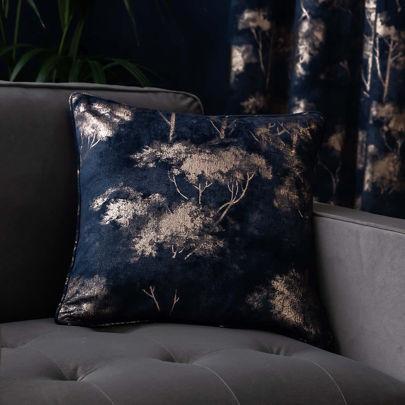 Velour Tree Printed Cushion