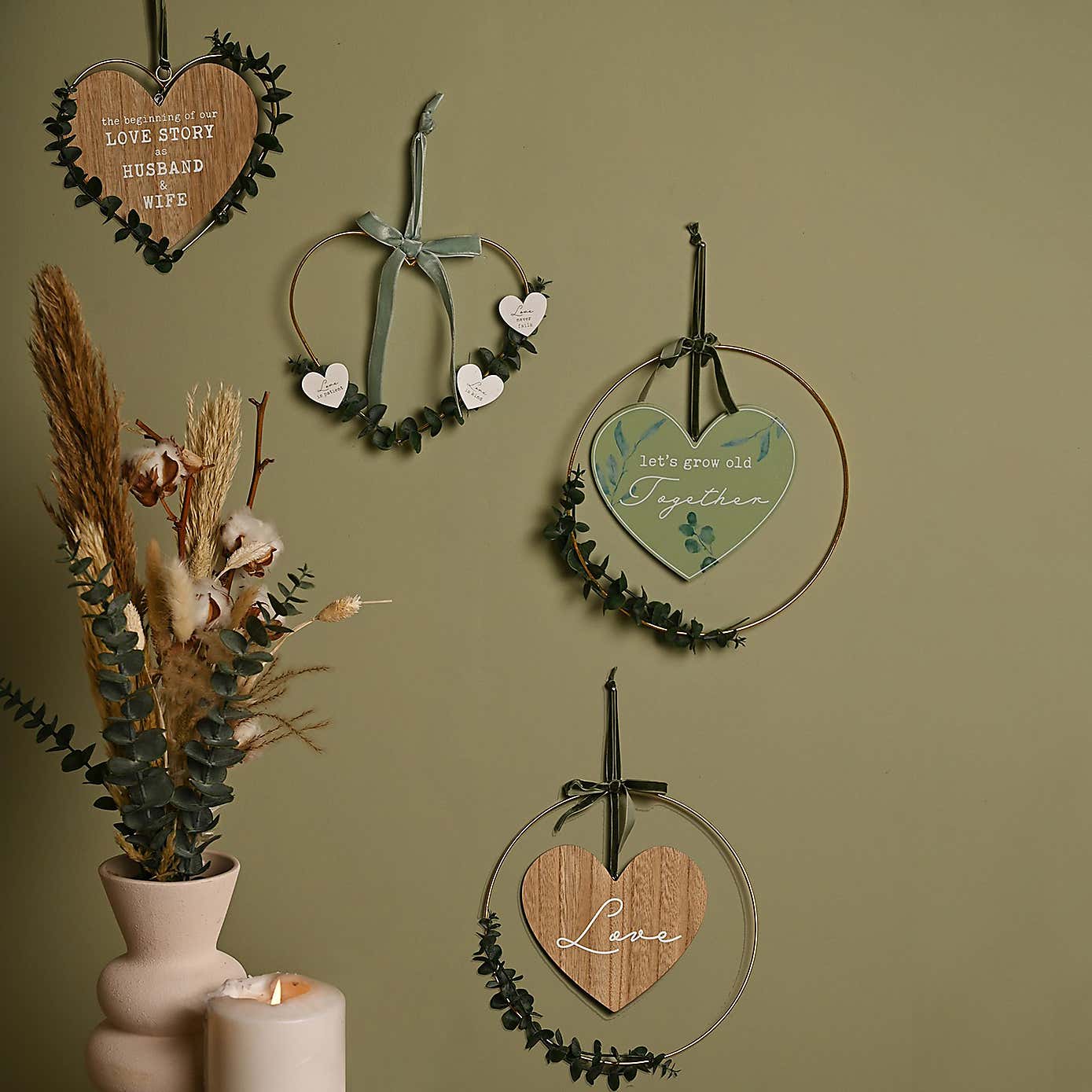 Love Story Husband & Wife Heart Plaque with Leaves