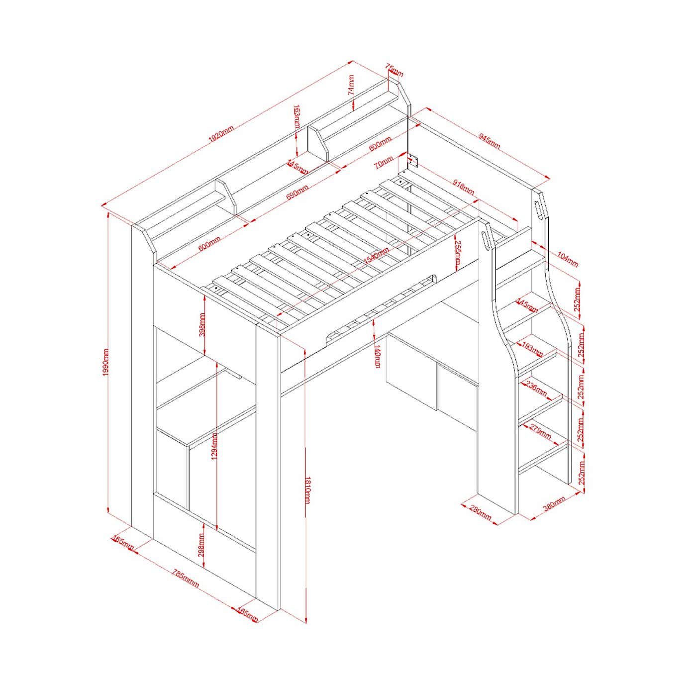 Skyhigh Gaming High Sleeper Bed Frame