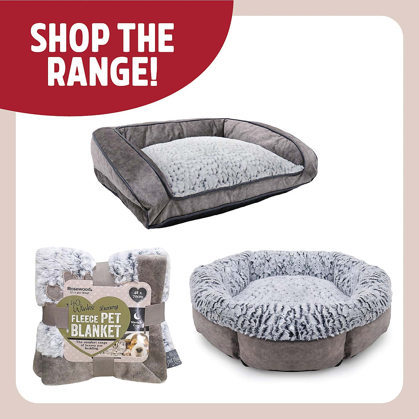 Rosewood Fleece Lined Plush Pet Bed