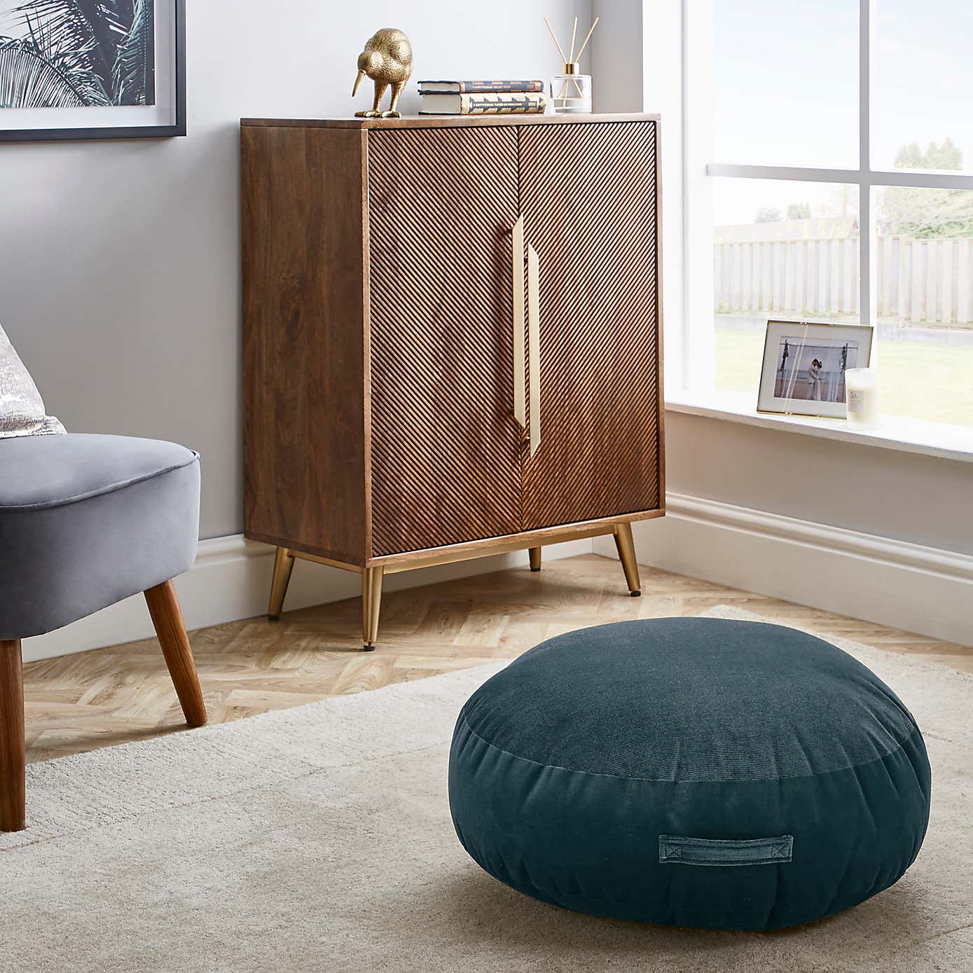 Shiny Velour Blue Floor Cushion