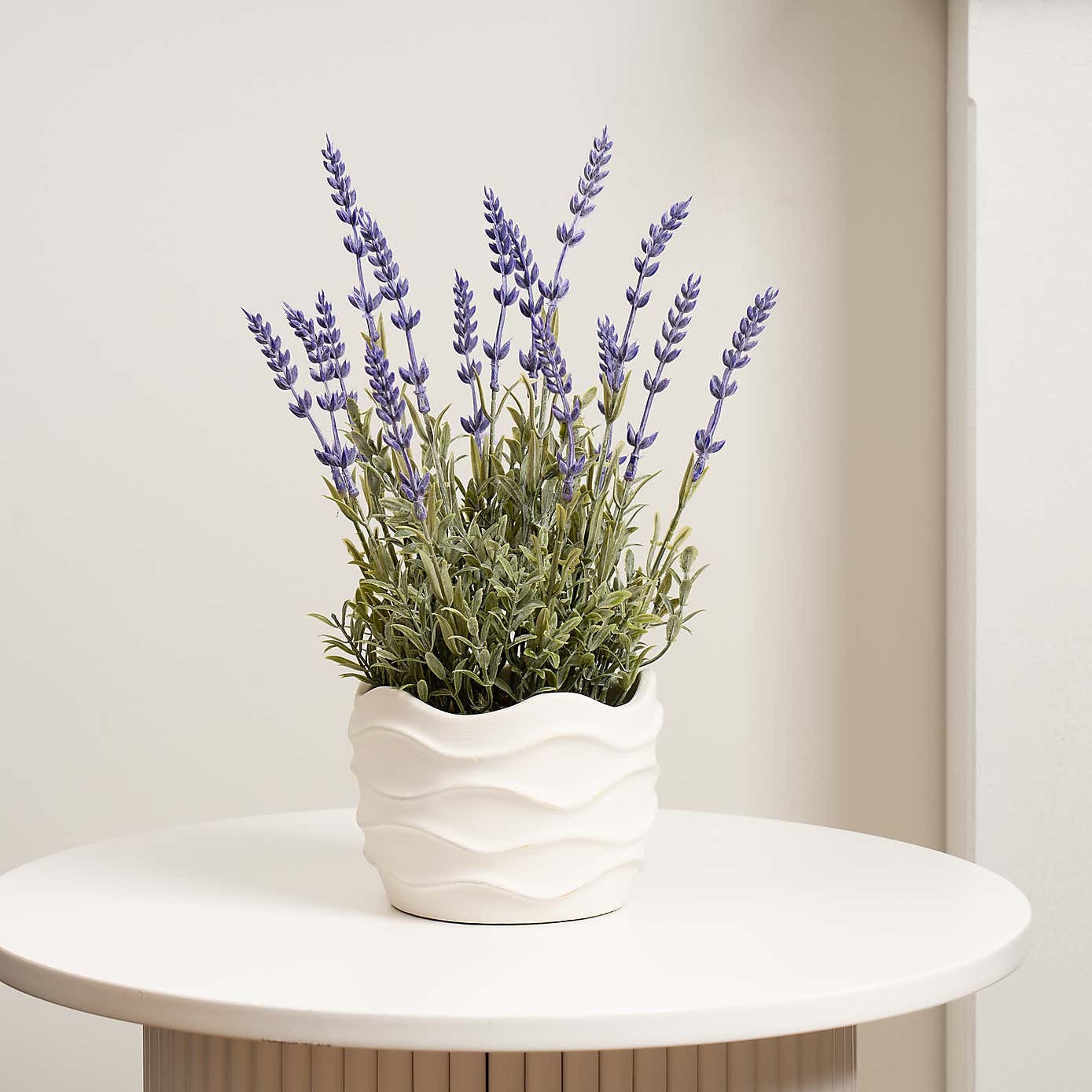 Artificial Lavender in Wavy Cement Plant Pot