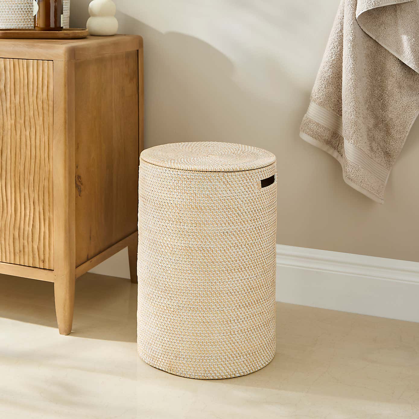 The Edited Life Rattan White Wash Laundry Basket