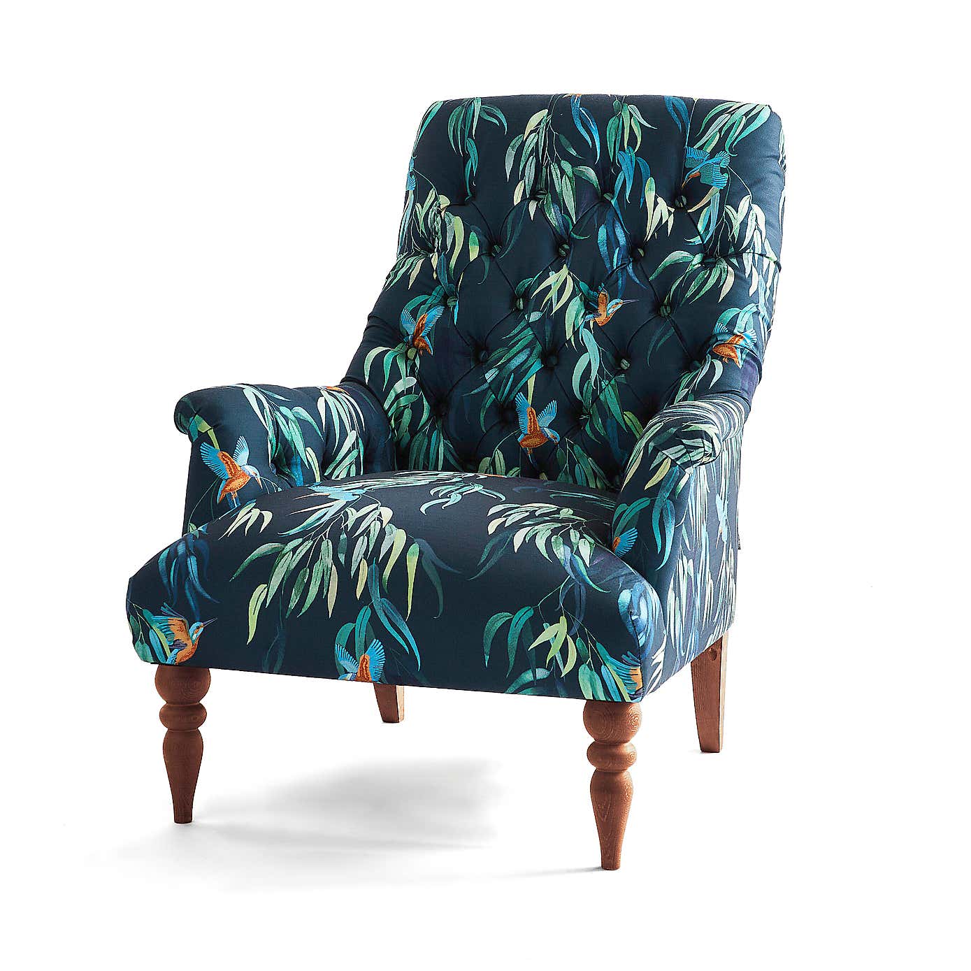 Bibury Button Back Kingfisher Print Occasional Armchair