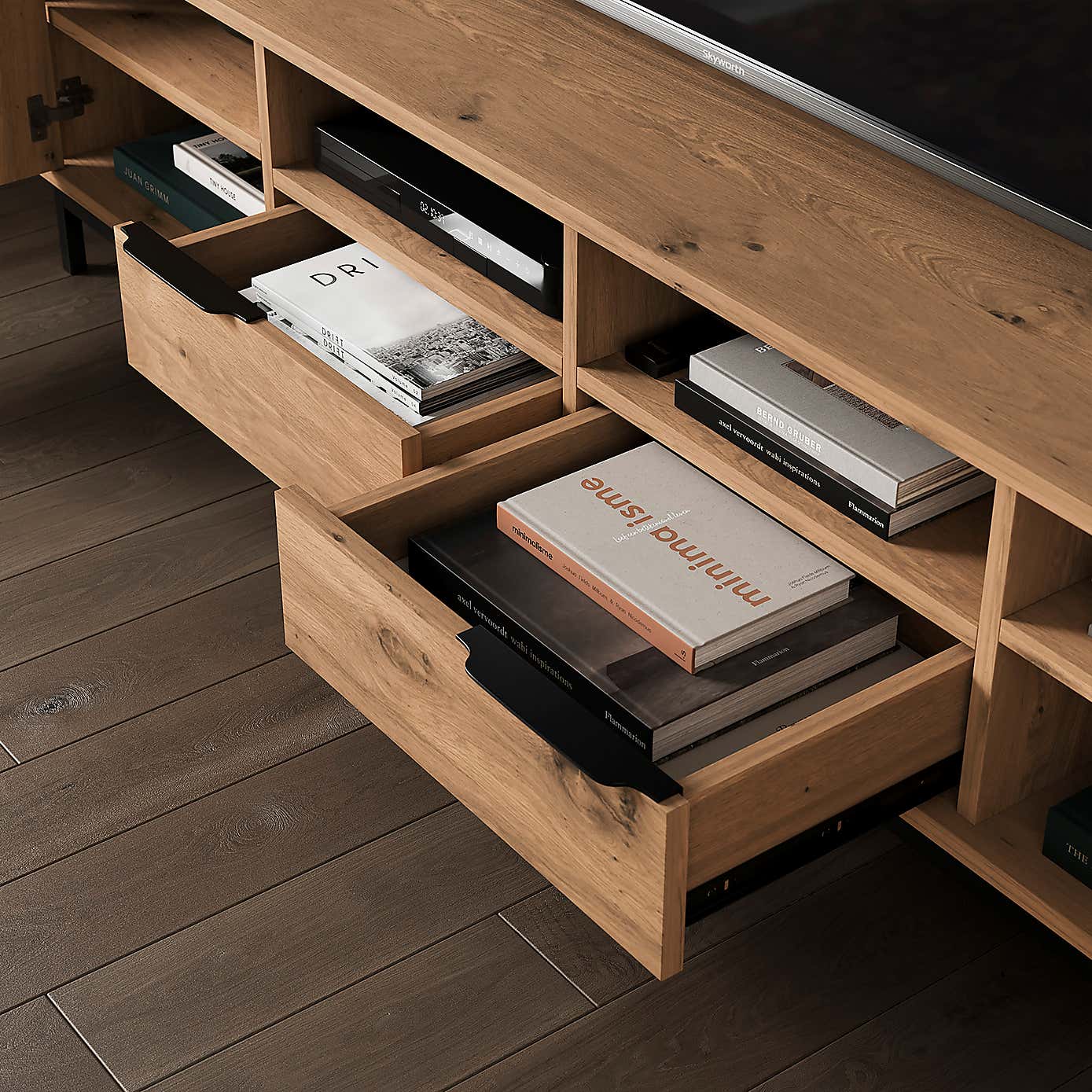 Reynolds Extra Wide TV Unit for TVs up to 80", Rustic Oak Effect   