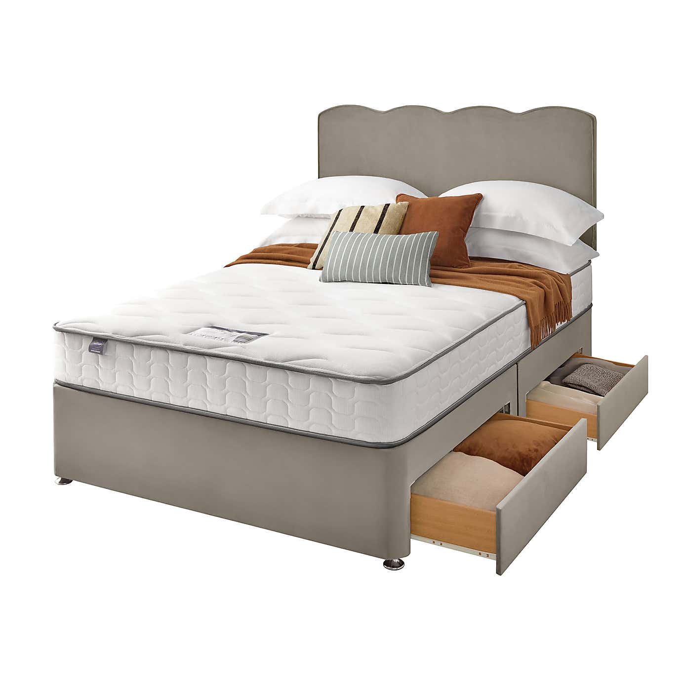 Silentnight 2 Drawer Divan Bed With Velvet Wave Headboard