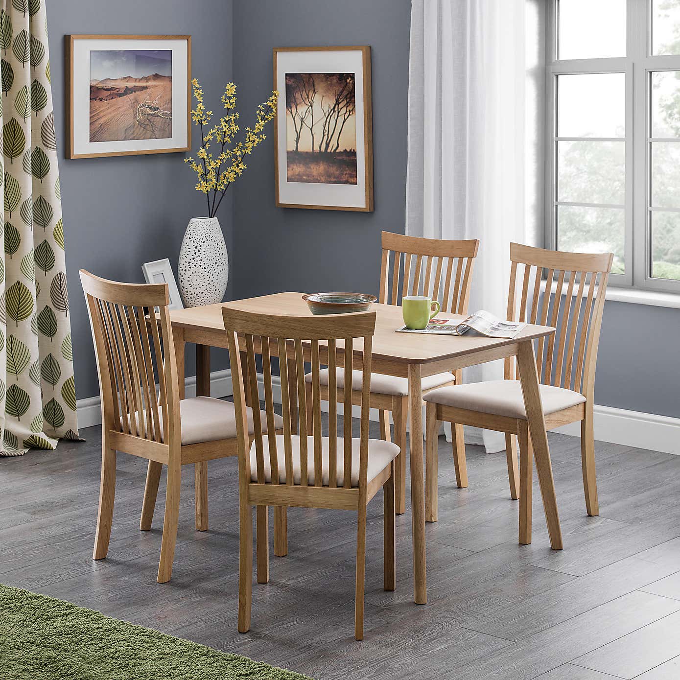 Boden Rectangular Oak Veneer Dining Table with 4 Ibsen Dining Chairs