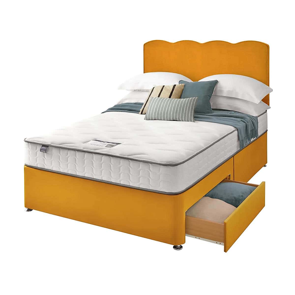 Silentnight 2 Drawer Divan Bed With Velvet Wave Headboard
