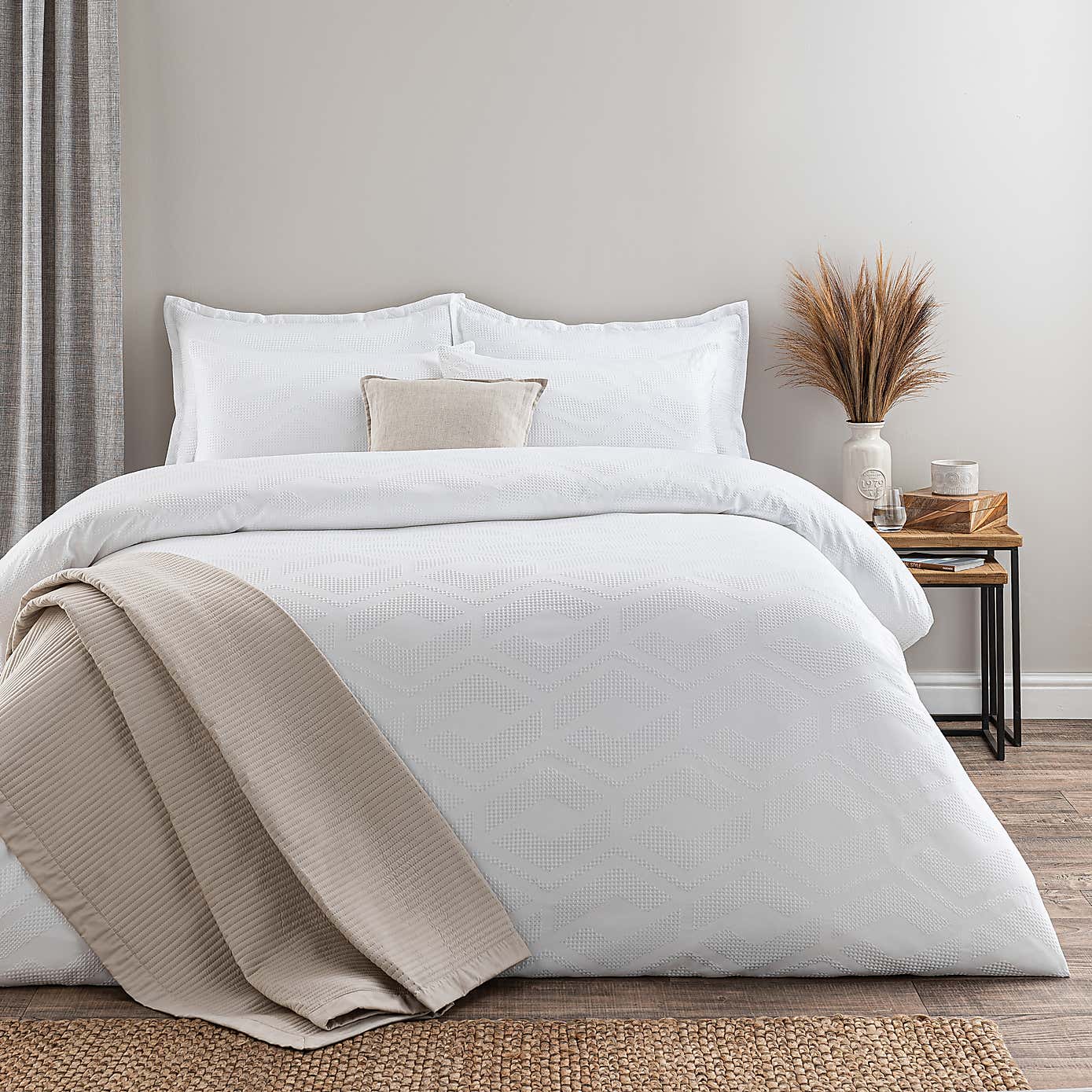 Croston Waffle White Duvet Cover and Pillowcase Set