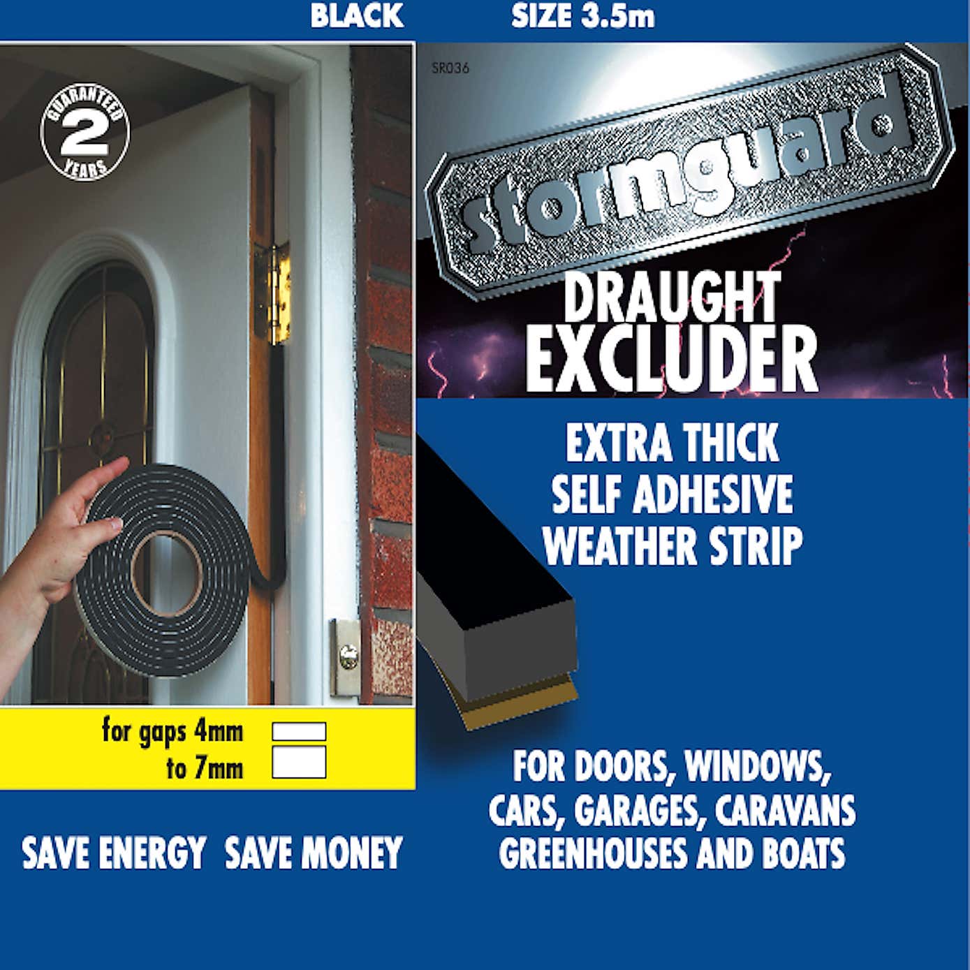 Stormguard Rubber Foam Weather Strip Black 3.5m